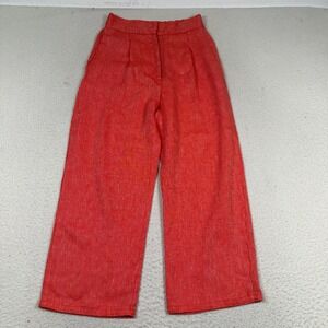 Dusan Pants Womens XS 100% Linen‎ Wide Leg Cropped High Rise Striped Red White